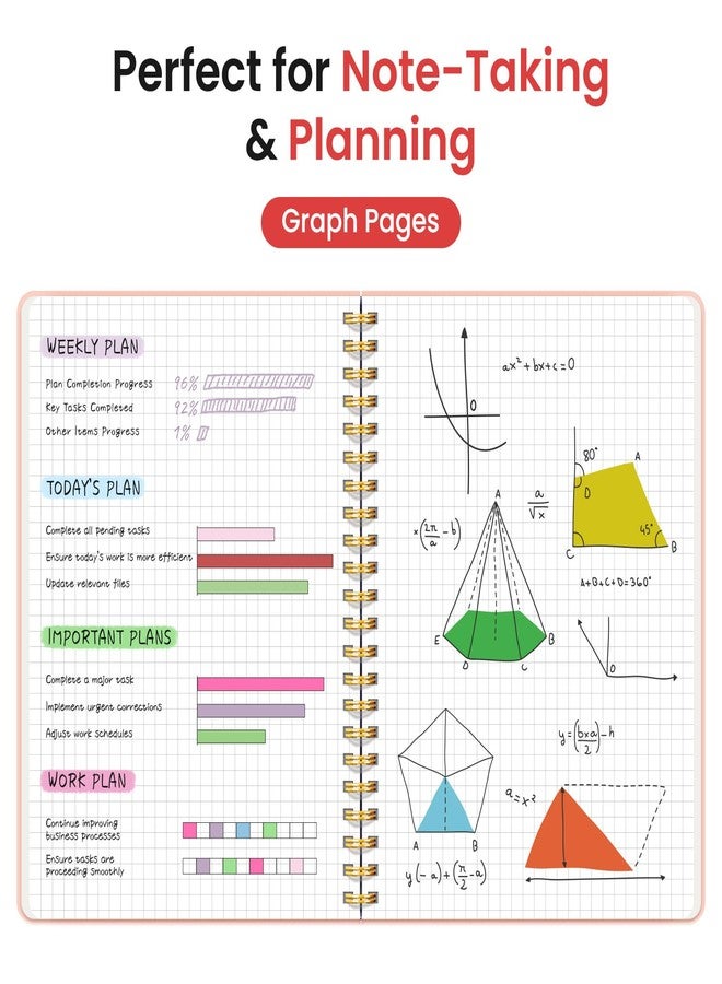 Taja Graph Spiral Journal Notebook for Women & Men, 140 Pages, Graph Paper Hardcover Notebook for Planning & Tracking, Journals for Graphing, A5(6"x8") - Pink - Image 3