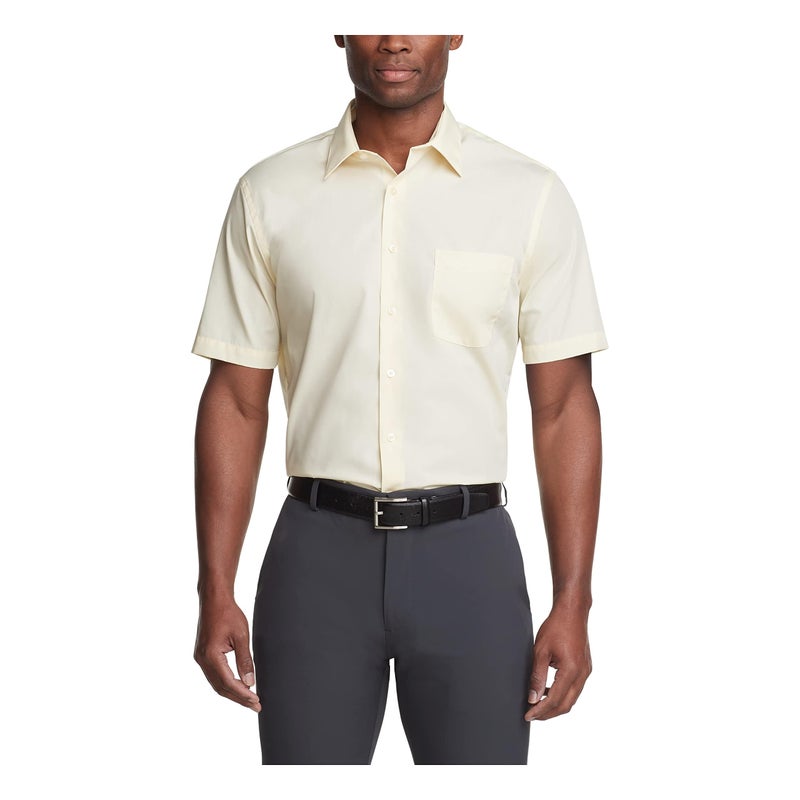 Van Heusen Men's Short Sleeve Dress Shirt Regular Fit Poplin Solid, Lemon Glaze, 18" Neck - Image 1