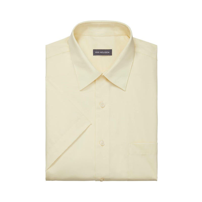 Van Heusen Men's Short Sleeve Dress Shirt Regular Fit Poplin Solid, Lemon Glaze, 18" Neck - Image 3