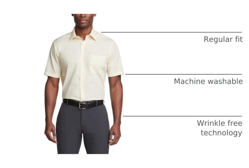 Van Heusen Men's Short Sleeve Dress Shirt Regular Fit Poplin Solid, Lemon Glaze, 18" Neck - Image 4