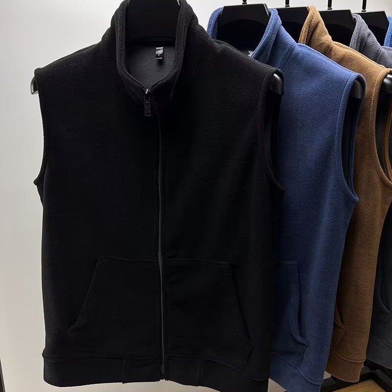 Granular Velvet Zipper Collar Vest Men'S Thickened Sleeveless Double-Sided Australian Velvet Cardigan Jacket Solid Color Fleece Vest - Image 4