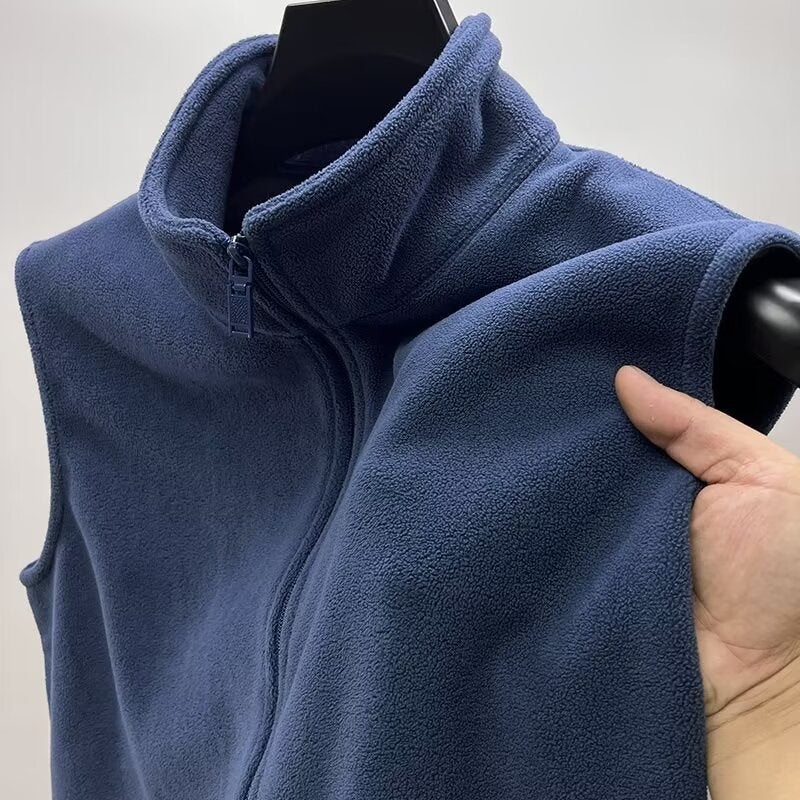 Granular Velvet Zipper Collar Vest Men'S Thickened Sleeveless Double-Sided Australian Velvet Cardigan Jacket Solid Color Fleece Vest - Image 1