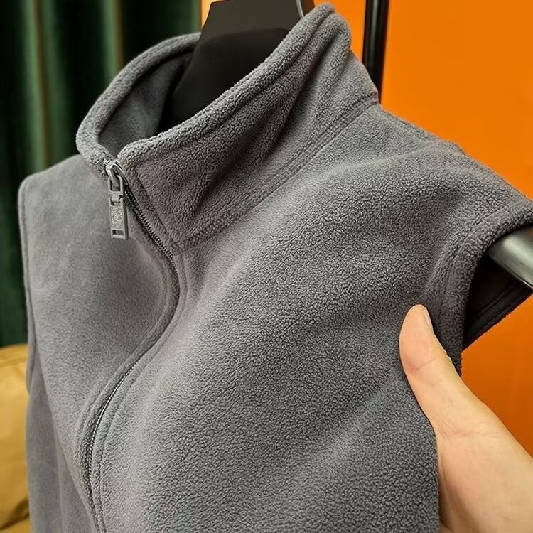 Granular Velvet Zipper Collar Vest Men'S Thickened Sleeveless Double-Sided Australian Velvet Cardigan Jacket Solid Color Fleece Vest - Image 2
