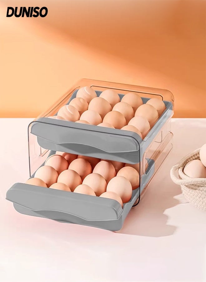 DUNISO 32 Grid Egg Holder Egg Storage Drawer Container 3 layer drawer Household Egg Storage Box Stackable Egg Storage Tray Shockproof and Drop-Proof Food Storage Container Plastic Egg Basket Organiser for Refrigerator - Image 1