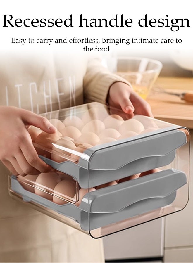 DUNISO 32 Grid Egg Holder Egg Storage Drawer Container 3 layer drawer Household Egg Storage Box Stackable Egg Storage Tray Shockproof and Drop-Proof Food Storage Container Plastic Egg Basket Organiser for Refrigerator - Image 3