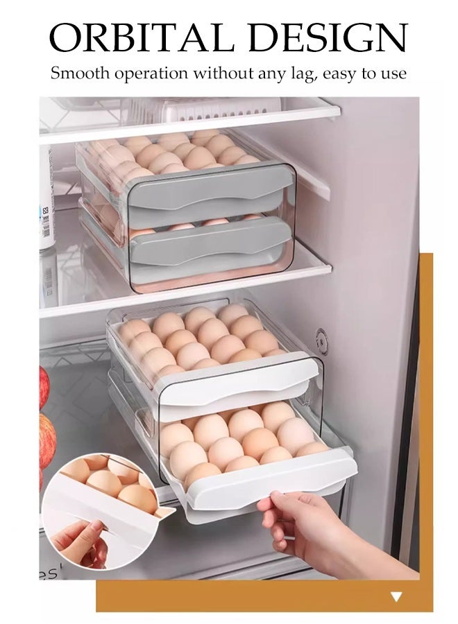 DUNISO 32 Grid Egg Holder Egg Storage Drawer Container 3 layer drawer Household Egg Storage Box Stackable Egg Storage Tray Shockproof and Drop-Proof Food Storage Container Plastic Egg Basket Organiser for Refrigerator - Image 5