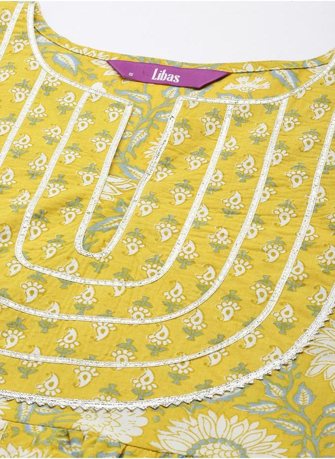 Libas All-Over Print Gotta Patti Kurta and Mid Rise Trousers with Dupatta Set by Styli  - Image 4