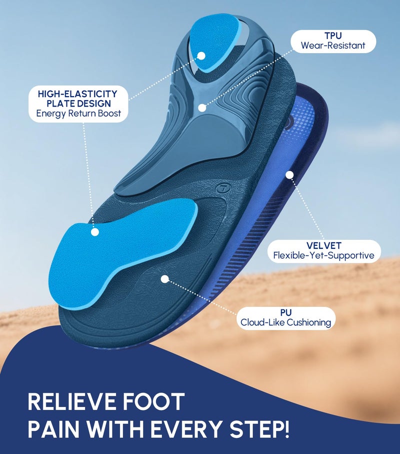 Cloudflo Plantar Fasciitis Insoles for Men Women,High Arch Support for Pain Relief,Shoe Inserts Orthotic for Flat Feet,Work Boot Insoles for Shock Absorbing Inserts (Fit for Standing All Day) DB-XL - Image 4