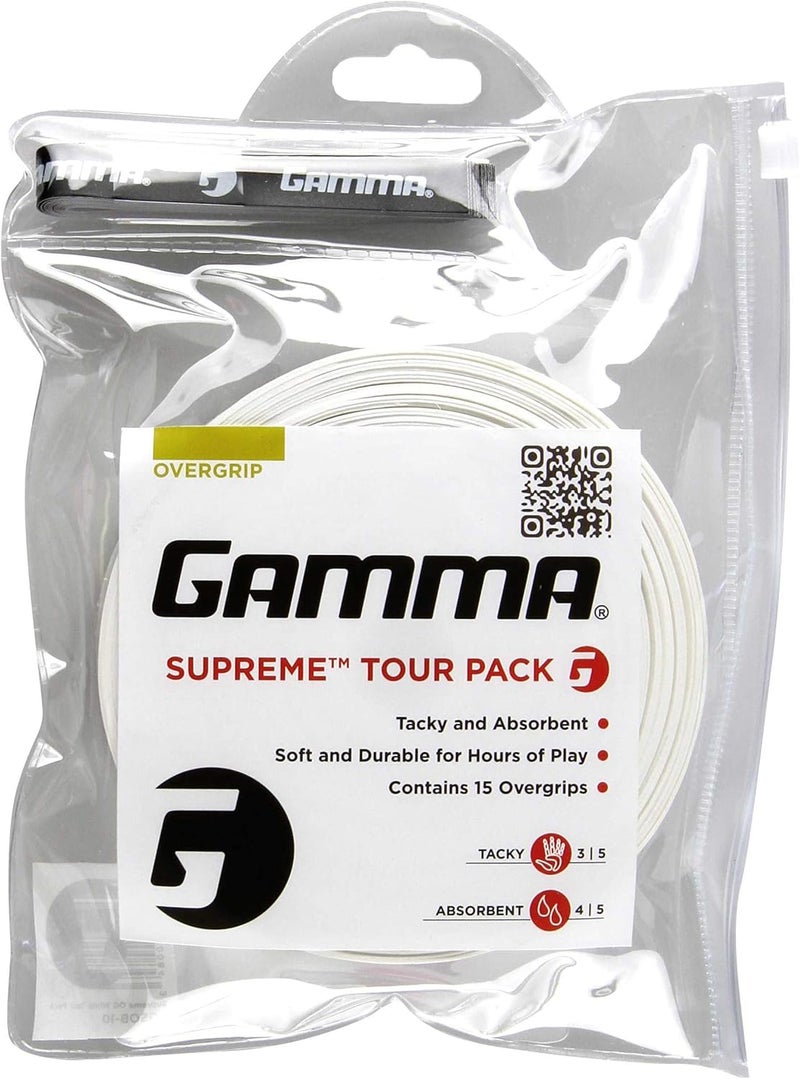 Gamma Supreme Overgrip Tour Pack - 15 Tacky and Absorbent Tennis Overgrips - Image 1