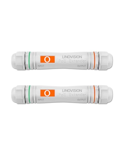 LINOVISION Long Distance Outdoor PoE Extender, Max 2600ft Power and Data Transmission Over Cat5E/Cat6 IEEE 802.3af/at Waterproof PoE Extender, PoE Repeater for IP Cameras, VoIP Phone (2 Pack) - Image 1