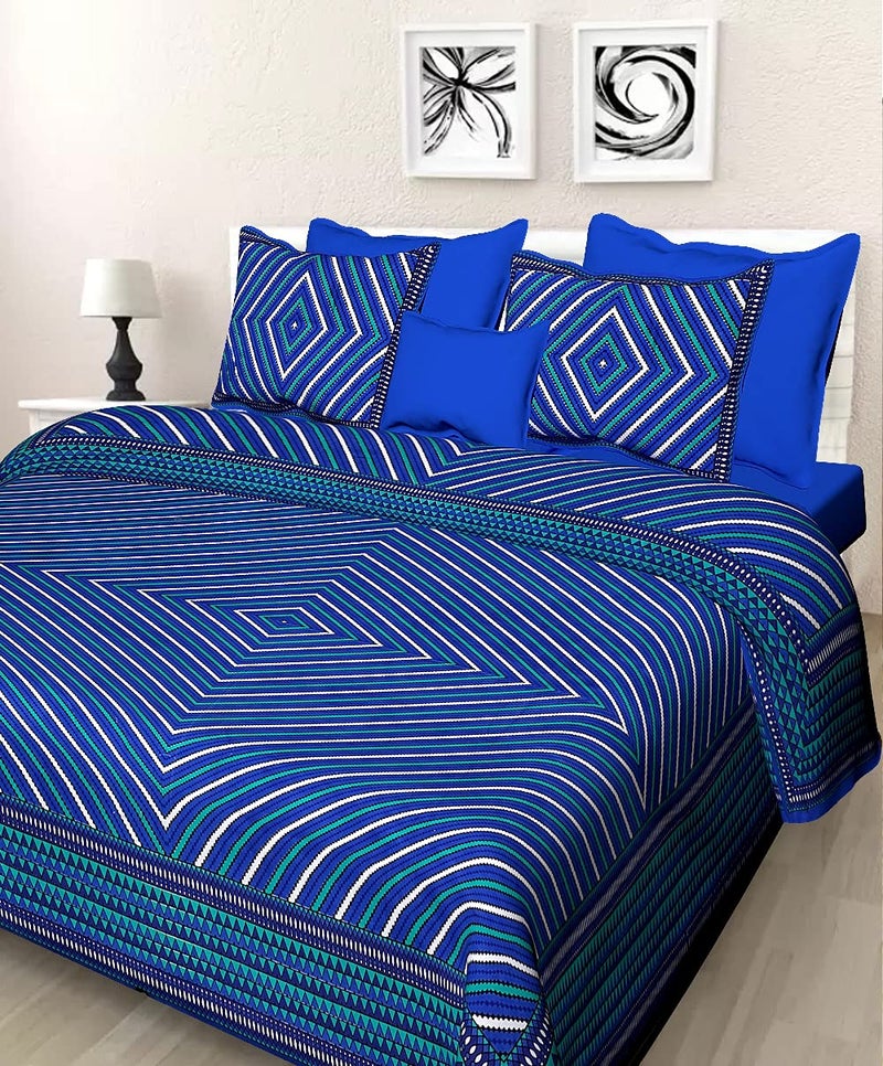 BedZone Cotton Rajasthani Jaipuri Traditional Double Bed Bedsheet with 2 Pillow Covers Multicolour King - Image 2