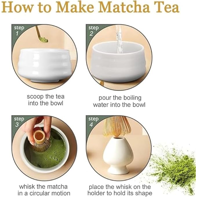 TAME Matcha Tea Set Matcha Ceremony Accessory  Matcha Ceramic Bowl Holder Traditional Scoop The Perfect Set To Prepare A Traditional Cup Of Matcha White - Image 5