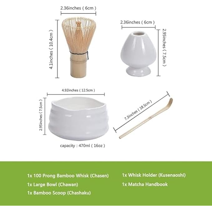 TAME Matcha Tea Set Matcha Ceremony Accessory  Matcha Ceramic Bowl Holder Traditional Scoop The Perfect Set To Prepare A Traditional Cup Of Matcha White - Image 4