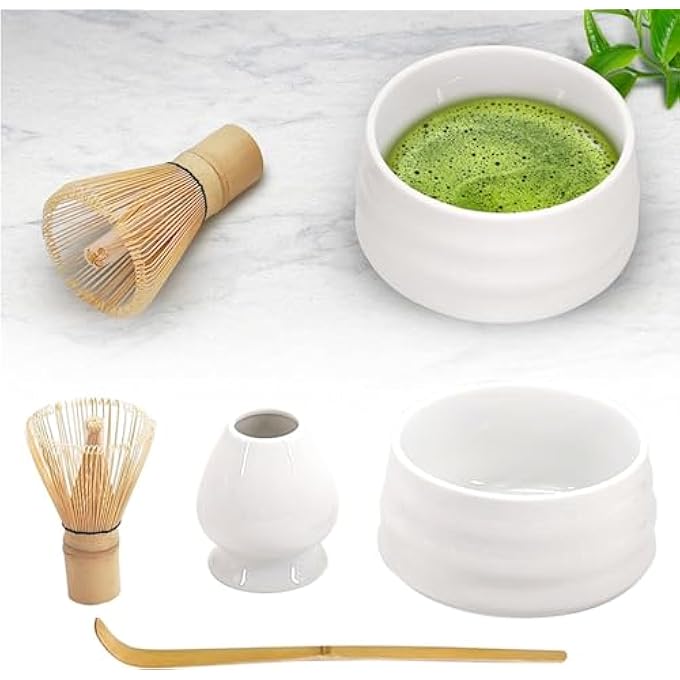 TAME Matcha Tea Set Matcha Ceremony Accessory  Matcha Ceramic Bowl Holder Traditional Scoop The Perfect Set To Prepare A Traditional Cup Of Matcha White - Image 1