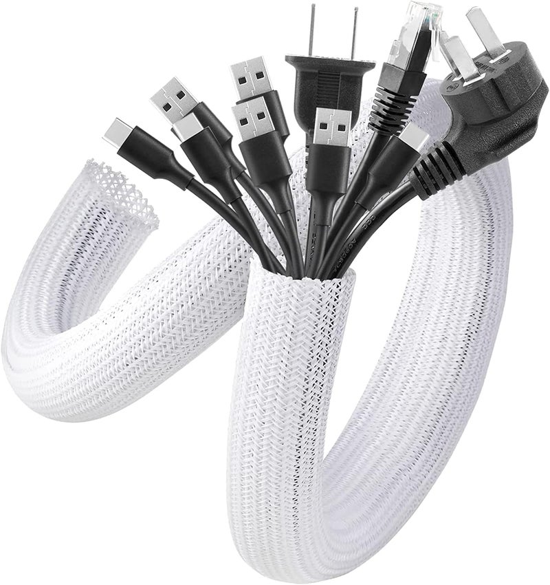 AGPtek White Cable Sleeve Cover, 10ft - 1.5inch, AGPTEK Cord Management System for Desk PC TV Computer Projector Wires Protection and Organization, Home, Theater and Office, White - Image 1