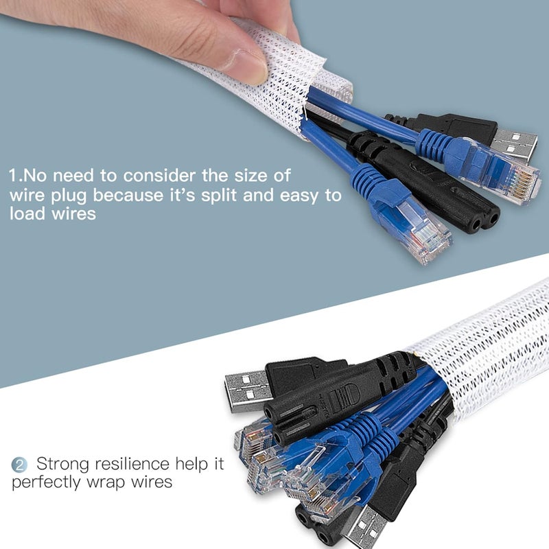 AGPtek White Cable Sleeve Cover, 10ft - 1.5inch, AGPTEK Cord Management System for Desk PC TV Computer Projector Wires Protection and Organization, Home, Theater and Office, White - Image 3