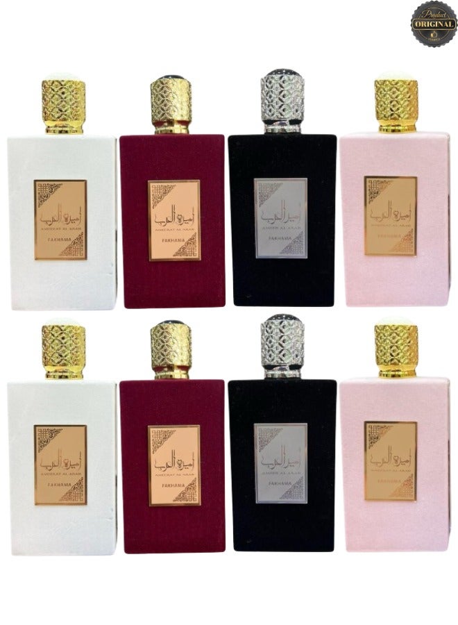 FAKHAMA 2 Pieces Ameerat Al Arab White And 2 Pieces Ameerat Al Arab Red And 2 Pieces Ameer Al Arab Black And 2 Pieces Ameerat Al Arab Beige 100ML - Image 1