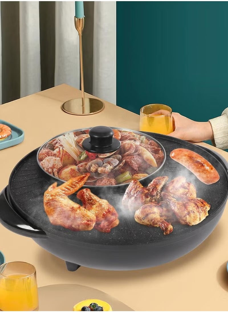 Dessini Regina Electric baking Pan With Cover Non-Stick Coating Hot Pot with Grill and BBQ Machine,Grill Pan for 3-6 People Survings Family Party 220V/1500W Round Shape Black）  - Image 1