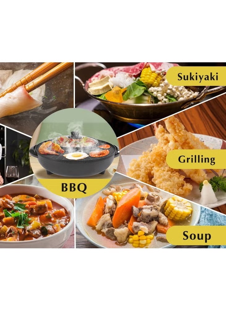 Dessini Regina Electric baking Pan With Cover Non-Stick Coating Hot Pot with Grill and BBQ Machine,Grill Pan for 3-6 People Survings Family Party 220V/1500W Round Shape Black）  - Image 5