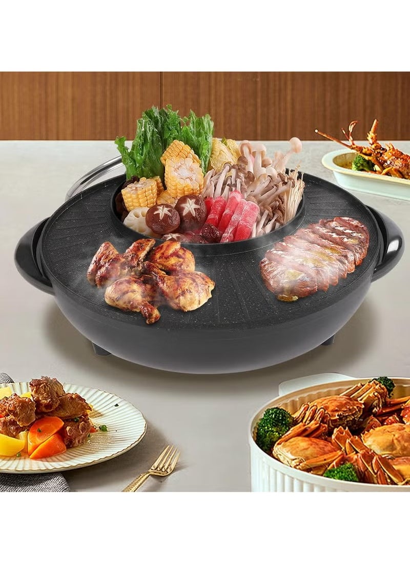 Dessini Regina Electric baking Pan With Cover Non-Stick Coating Hot Pot with Grill and BBQ Machine,Grill Pan for 3-6 People Survings Family Party 220V/1500W Round Shape Black）  - Image 3