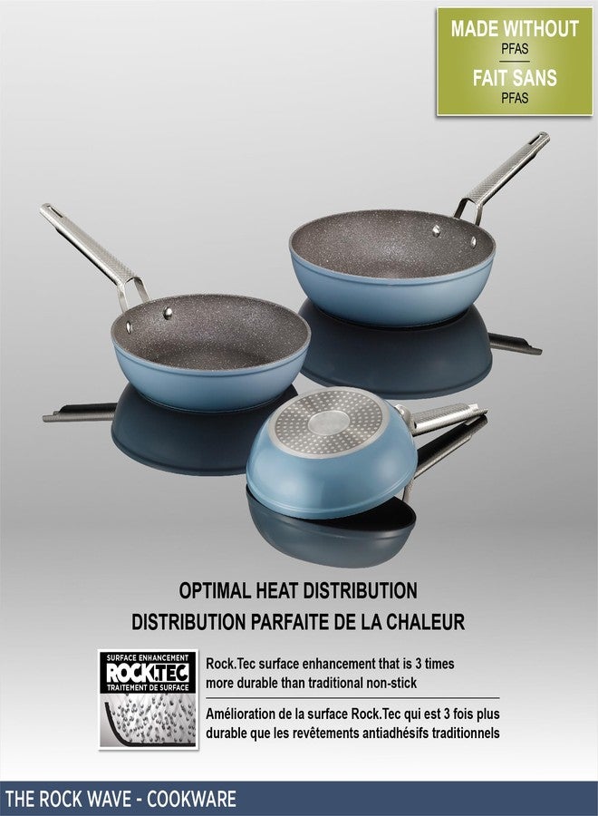 Starfrit The Rock Wave 20cm (8") Non-Stick Fry Pan with Wave.Tec Non-Slip Handle - Aluminum - Oven Safe - PFOA Free - Easy to Clean - Blue - Image 4