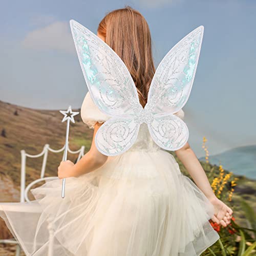quescu Fairy Wings for Adults,Butterfly Wings for Girls,Angel Wings,Fairy Costume for Women Halloween Dress Up Party Favor (Silver) - Image 3