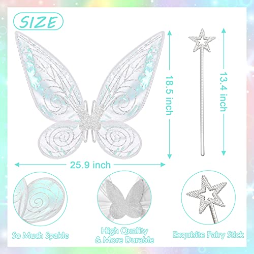 quescu Fairy Wings for Adults,Butterfly Wings for Girls,Angel Wings,Fairy Costume for Women Halloween Dress Up Party Favor (Silver) - Image 2