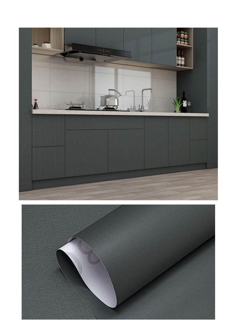 Kitchen Cabinet Oil-proof PVC Thickened Self-adhesive Wallpaper Waterproof Contact Paper Desktop Door Furniture Wall Stickers dark grey  - Image 1