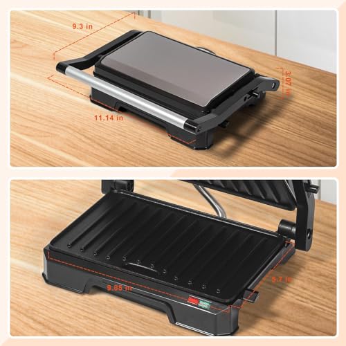 UVFAST Small Panini Press Grill Sandwich Maker, Electric 3 in 1 Panini Sandwich Maker Grill, Open 180 Degrees for grill indoor, Perfect for Grilling Steaks, Burger, Sandwich, Non-stick Pan, Black - Image 4