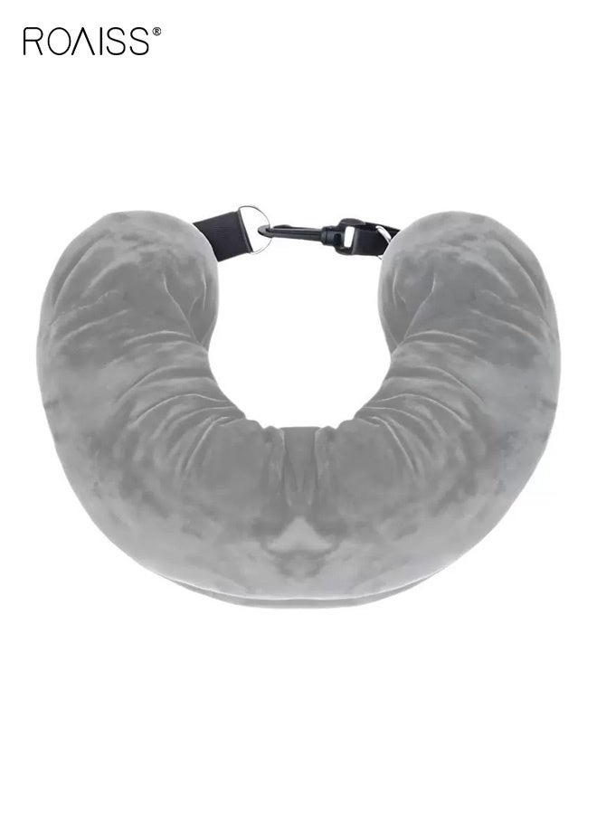 roaiss Unisex Airplane Car Travel Headrest Soft Plush Stuffed Luggage Pillowcase with Shoulder Straps Multi-functional Outdoor U-Shaped Lightweight Portable Headrest Grey - Image 3