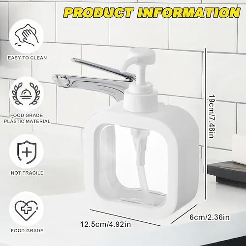 KWER 1 Pack Hand Soap Dispenser for Bathroom, Modern Dish Soap Dispenser for Kitchen Sink, Liquid Soap Container with Pump, Clear Plastic Soap Pump Bottles 300 ML (White) - Image 4