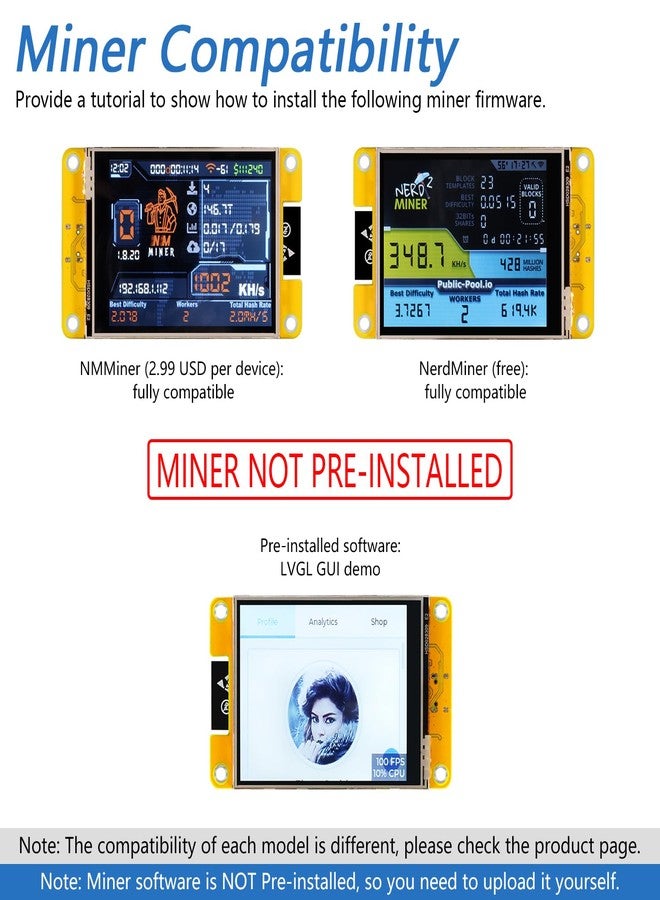 Freenove Bitcoin Miner NMMiner NerdMiner, ESP32 CYD 2.8 Inch Touch Display, 240x320 Pixel TN TFT LCD Screen ST7789 Driver, Dual-core 32-bit 240 MHz Microcontroller WiFi+BT, C Code LVGL Tutorial - Image 2