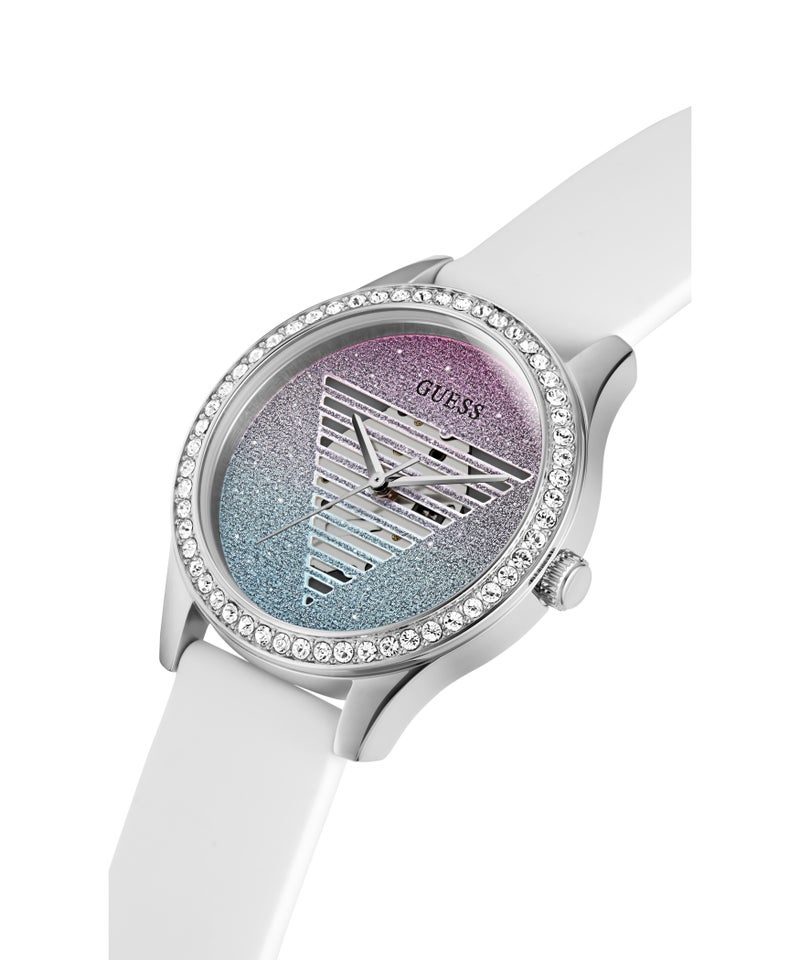 GUESS Ladies White Silver Tone Analog Watch