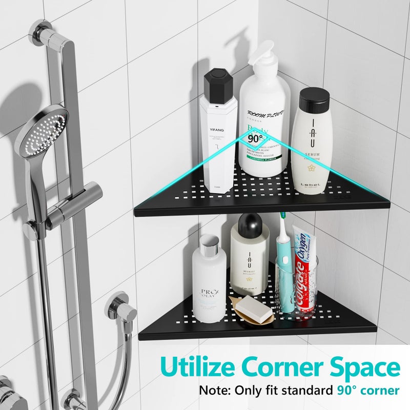Qeke 2 Pack Bathroom Corner Shelf  Recessed 10"" Shower Shelf Caddy  SUS304 Stainless Steel Shelf Wall Mount Triangular  No Drilling  Matte Black - Image 1