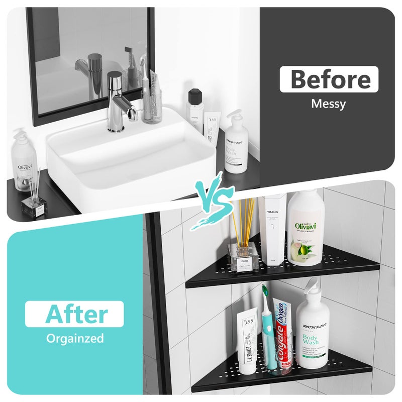 Qeke 2 Pack Bathroom Corner Shelf  Recessed 10"" Shower Shelf Caddy  SUS304 Stainless Steel Shelf Wall Mount Triangular  No Drilling  Matte Black - Image 4
