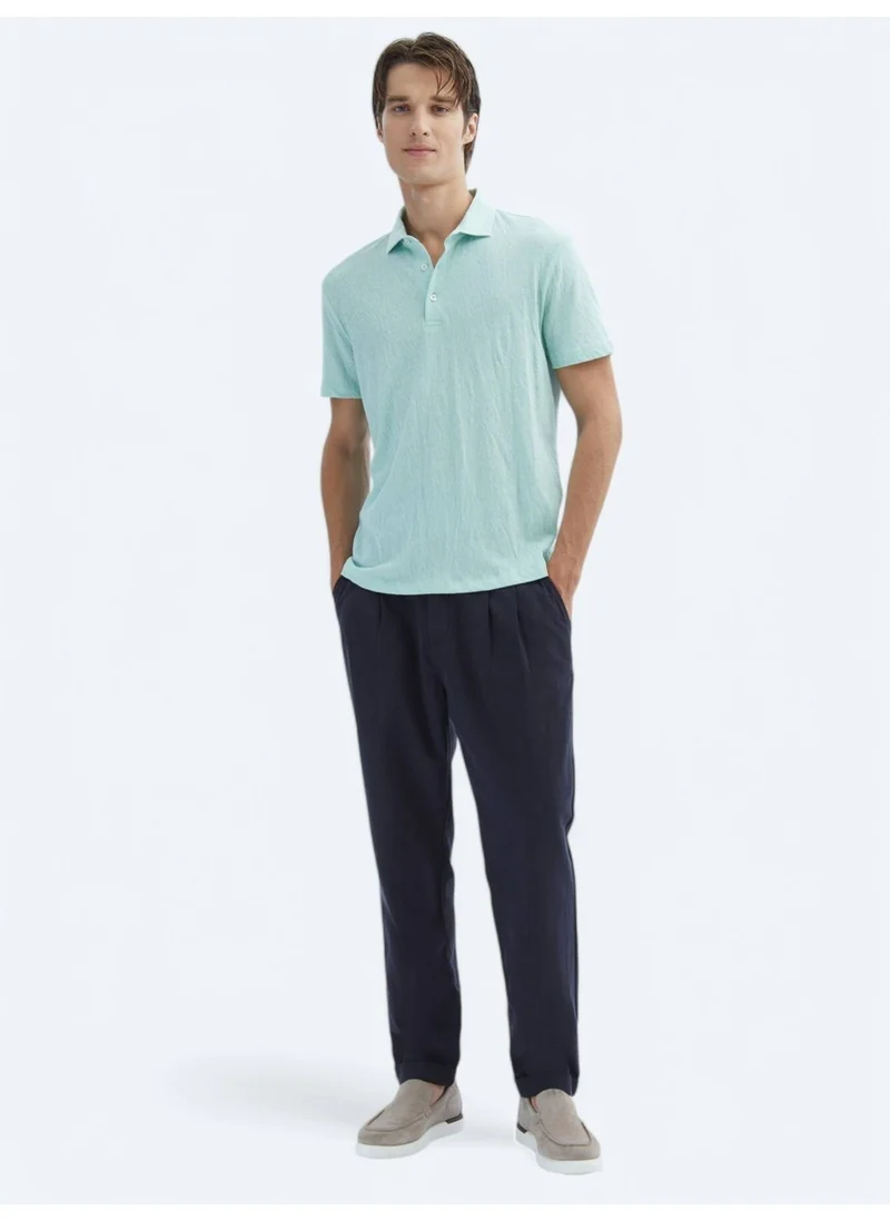 Kip Aqua Green Plain Polo Collar Cotton Blend T-Shirt