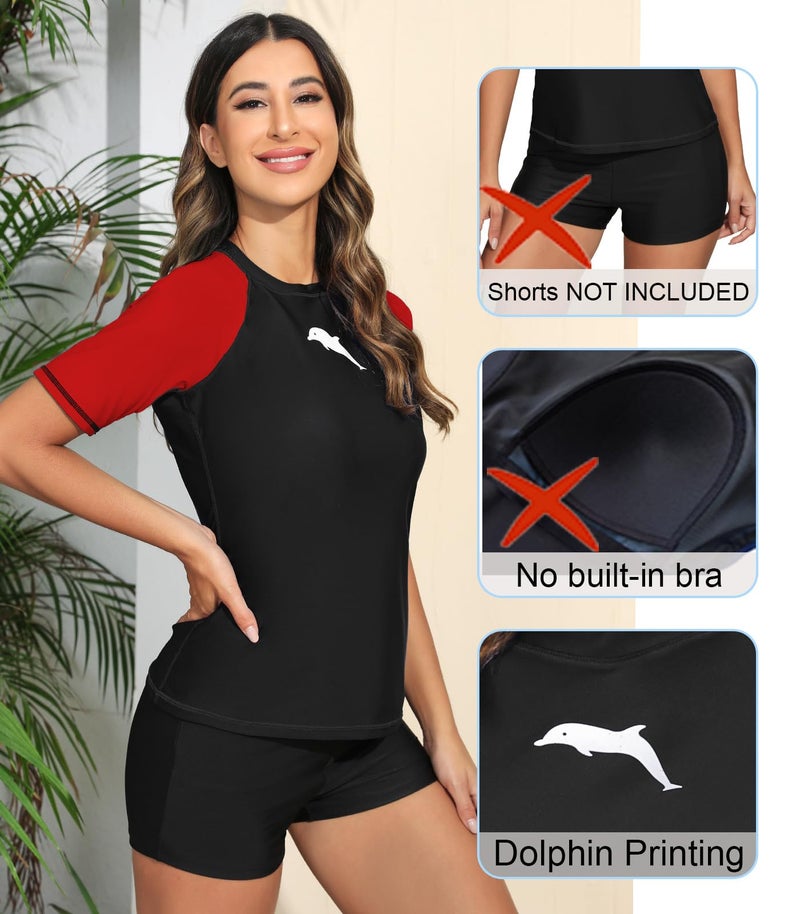 Halcurt Women's Short Sleeve Swim Shirt Rash Guard Swimsuit Top Only UPF50+ Sun Protection Bathing Suit Black S - Image 5