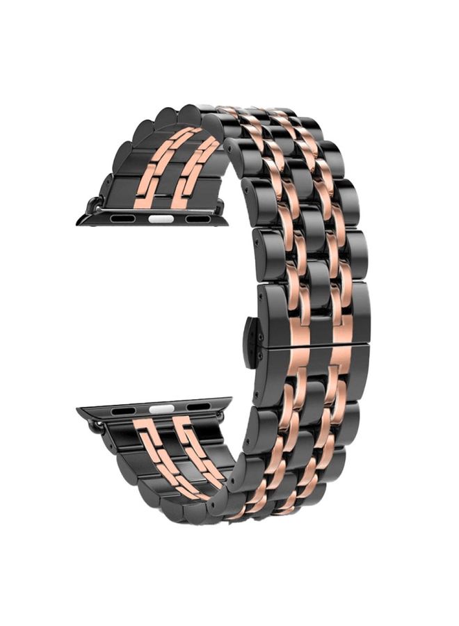 Replacement Strap 22mm Men Hidden erfly Buckle 7 Beads Stainless Steel Watch Band For Apple Watch 42mm Black+Rose gold