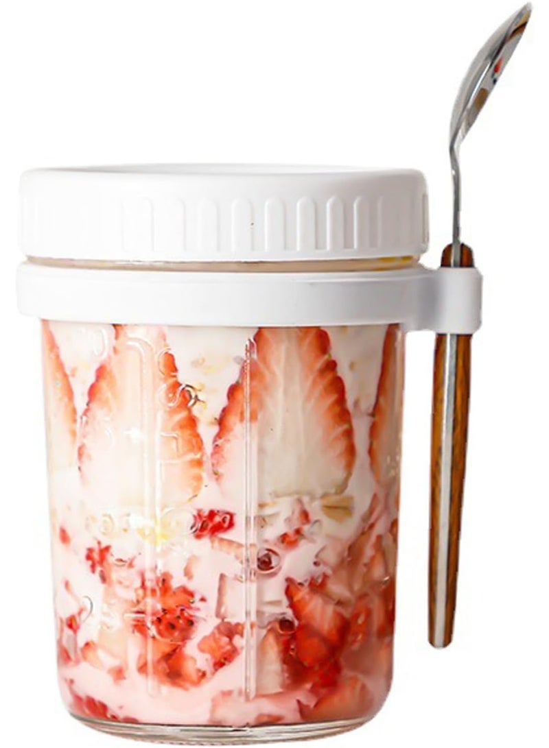 HOMESTAR Overnight Oats Jars with Spoon and Lid, Airtight Oatmeal Container with Measurement Marks, Mason Jars with Lid for Cereal On The Go Container - Image 1