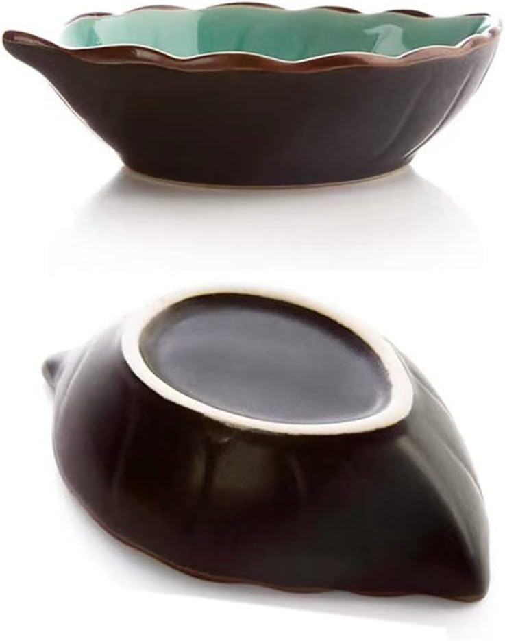 Luzen 4Pcs Creative Leaf Shape Dipping Bowls Ceramic Dipping Soy Sauce Bowl Dishes Small Fruits Dessert Appetizer Bowl Plates Serving Bowls Dinnerware for Tomato Sauce Condiments BBQ Home Party 4 Colors - Image 3