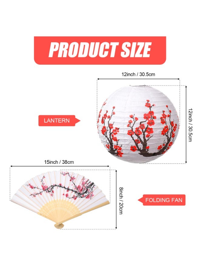 NajmStyle 8 Pcs Cherry Blossom Paper Lanterns Folding Hand fan Includes 4 Chinese Japanese Cherry Blossom Paper Lanterns 12 Inch 4 Cherry Flowers Folding Fan for Restaurant Church Wedding Party DIY Decoration - Image 5