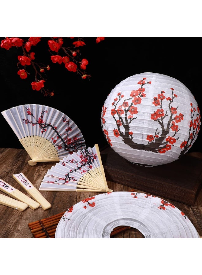 NajmStyle 8 Pcs Cherry Blossom Paper Lanterns Folding Hand fan Includes 4 Chinese Japanese Cherry Blossom Paper Lanterns 12 Inch 4 Cherry Flowers Folding Fan for Restaurant Church Wedding Party DIY Decoration - Image 4
