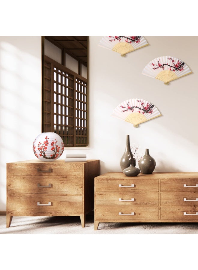 NajmStyle 8 Pcs Cherry Blossom Paper Lanterns Folding Hand fan Includes 4 Chinese Japanese Cherry Blossom Paper Lanterns 12 Inch 4 Cherry Flowers Folding Fan for Restaurant Church Wedding Party DIY Decoration - Image 3
