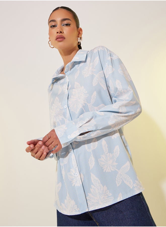 Take Two Floral Print Spread Collar Oversized Shirt  - Image 1