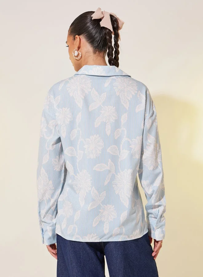 Take Two Floral Print Spread Collar Oversized Shirt