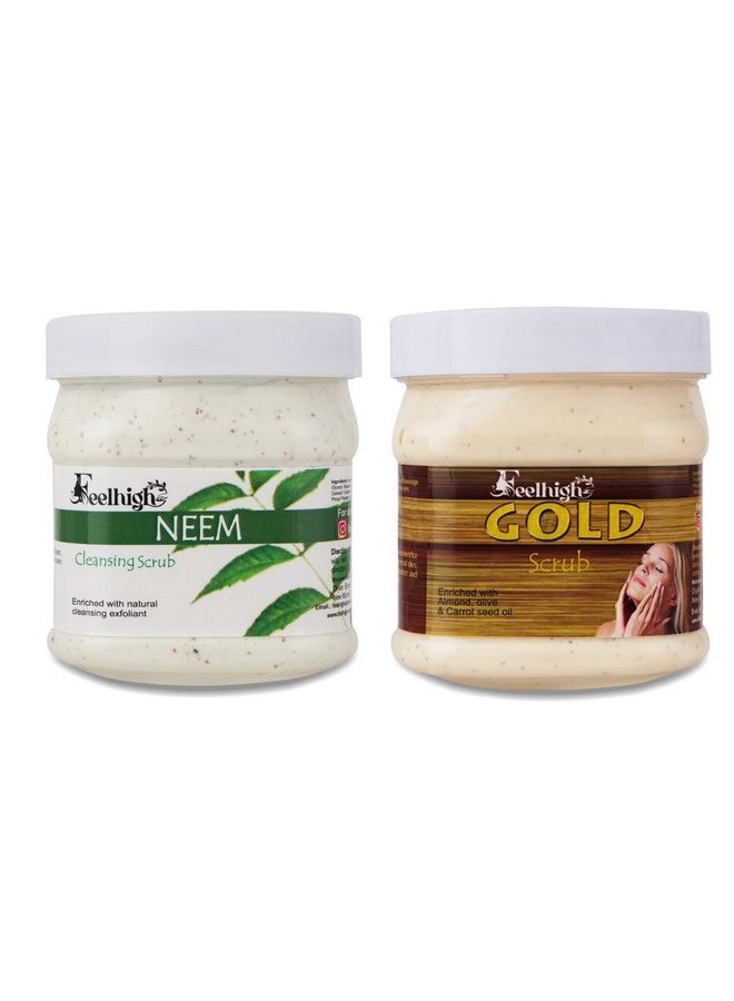 FEELHIGH Face & Body Neem Scrub Helps to Deep Cleansing Scrub Enriched Natural Neem Extract-500ml And Gold Scrub Helps to Brightening skin 500ml Men & Women - Image 1