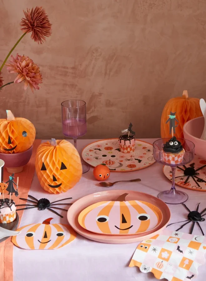 Meri Meri Pink & Orange Stripy Pumpkin Plates