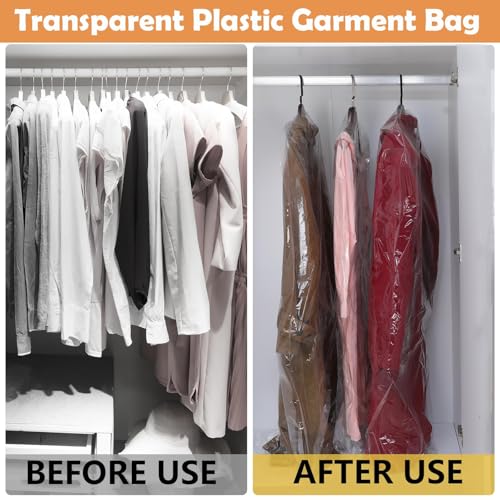 RAMONI 50 Pcs Plastic Hanging Garment Bag, Transparent Dust Proof Covers For Clothes, Universal Size Coat Cover, Suit Cover Dress Cover For Wardrobe ?60 X 90 Cm) - Image 4