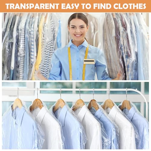 RAMONI 50 Pcs Plastic Hanging Garment Bag, Transparent Dust Proof Covers For Clothes, Universal Size Coat Cover, Suit Cover Dress Cover For Wardrobe ?60 X 90 Cm) - Image 5