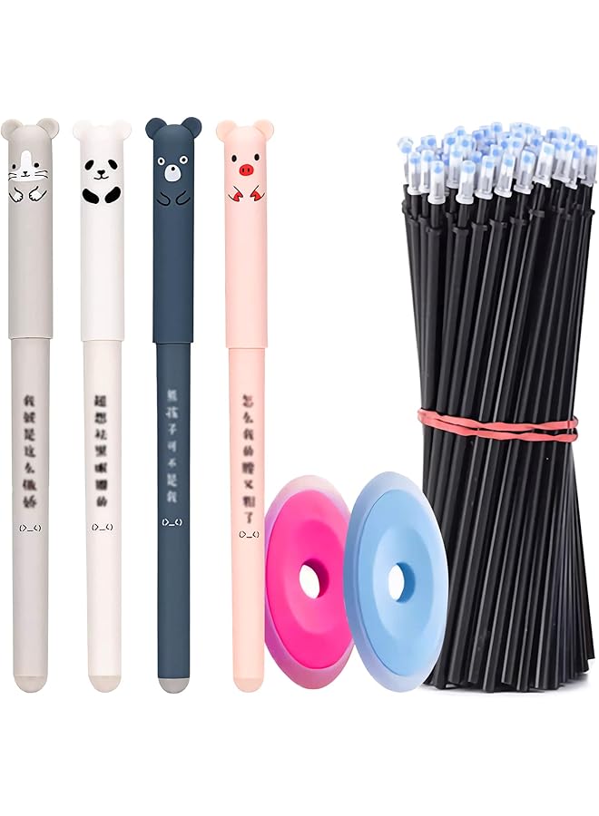 إيروريكس أقلام جل قابلة للمسح، 4 قطع، أقلام حبر جل رولربول، رسوم كرتونية لحيوانات، مع 20 قطعة قابلة لإعادة التعبئة و2 ممحاة، أقلام حبر قابلة لإعادة التعبئة 0.5 مم للكتابة والرسم والخط واللوازم المدرسية والمكتبية - Image 1